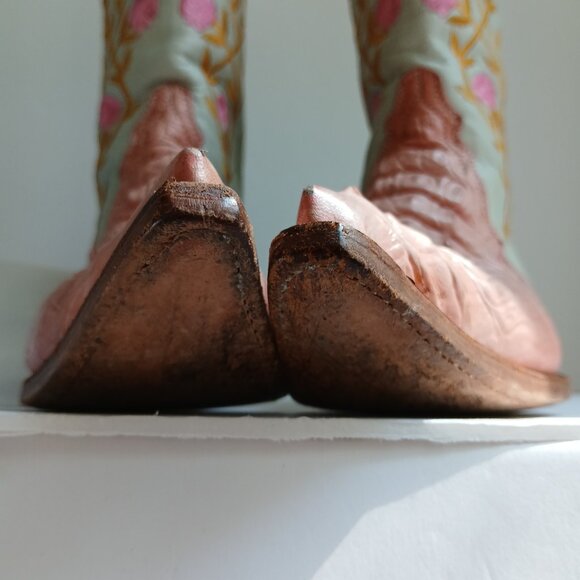 Pink Hornback Alligator SnipToe Boots Pink Roses Sewn on Cream Leather Sz 6 /23 - Picture 6 of 16